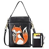 nuoku Crossbody Handygeldbörse für Damen, PU-Leder, mehrfarbig, mit Kartenhalter, 2 verstellbaren Riemen, schwarz, S