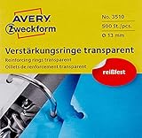 AVERY Zweckform 3510 Lochverstärker selbstklebend 500 Stück (Ø13mm, Lochverstärkungsringe auf Rolle, permanent haftende Ringverstärker, Ringlochverstärker fürs Abheften, reißfeste Folie) transp