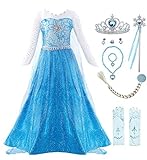 KABETY Mädchen Prinzessin Anna Kleid Schnee königin ELSA Kostüm Party Kleid,6 Jahre (Hersteller Größe:130),Blau mit Zubehö