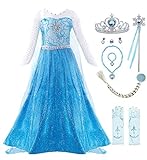 KABETY Mädchen Prinzessin Anna Kleid Schnee königin ELSA Kostüm Party Kleid,6 Jahre (Hersteller Größe:130),Blau mit Zubehö