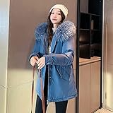 RWQRWQ Damen Freizeitjacke, Wattierte Winterjacke Und Daunenjacke, PlüSchfutter Zum Warmhalten, Schmal Geschnittener GüRtel, Windbreaker-RüCken,Blue-M