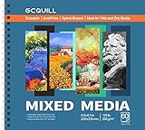 GCQUILL Zeichenblock, 60 Blatt, 22,6 x 21 cm, 200 g/m², Spiralbindung, für Acryl, Aquarell, Stift und Bleistifte und mehr GC-MP8983