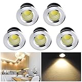 Mini Klein Einbaustrahler LED Set 5er, Audor 3W LED Deckenstrahler COB Deckenspots Einbauleuchte Aluminium Spots LED Set Warmweiß für Weinschrank/Schrank/Küche/Wohnzimmer[Energieklasse A++]