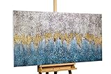 KunstLoft® Acryl Gemälde 'Ambivalenz' 140x70cm | original handgemalte Leinwand Bilder XXL | Abstrakt Grau Blau Gold | Wandbild Acrylbild Moderne Kunst einteilig mit R