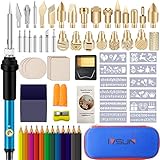Brandmalerei Lötkolben Set 87PCS Brandmalerei Brandmalkolben Set IVSUN 60W Temperatur Einstellbar 200~450 ℃ für Holz Leder Gravieren Skulptur Holzbrandmalerei DIY