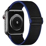 Recoppa Apple Watch Armband Elastisch Stoff, Komplementärfarbe Solo Loop Gewebtes Nylonarmband mit Einstellbarem Verschluss Kompatibel mit iWatch Series 7/6/SE/5/4/3/2/1, Schwarz Blau 42mm 44