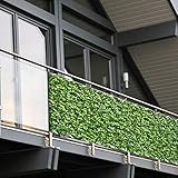 Balkon Sichtschutz PVC | 90x600 cm | Extra Blickdicht | Wetterfest | mit UV-Schutz | Deko für Balkongeländer | 6 Farben & Designs (Buchsbaum)