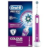 Oral-B Pro 600 Elektrische Zahnbürste mit Cross Action Aufsteckbürste, purp