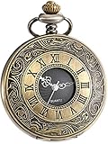 Vintage Römische Ziffern Skala Quarz Taschenuhr mit Kette (Bronze)