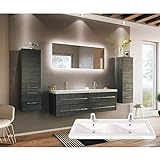 badmöbelset Modernes Doppel-Badezimmer Möbelset mit Waschplatz in Wellenform Anthrazit Struk