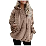 Zilosconcy Einfarbig Langarm Sweatshirt Damen Hoodie Pullover Teddy-Fleece Plüsch Kapuzenpullover Pulli Casual Hoodies Winter Warm Plüschjacke Freizeit Kapuzenjacke W