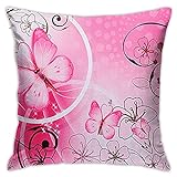Kissenbezug mit Unsichtbarem Reißverschluss Soft Dekorative Rosa Schmetterling für Sofa Schlafzimmer Wohnzimmer Auto Zuhause Dekor 18×18 Z