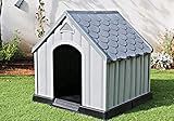 Kreher XXL Hundehütte Hundehaus Gartenhaus für Hunde aus Kunststoff in Weiß / Grau. Maße: 92 x 87 x 91 (BxTxH)