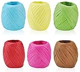 Keleily Raffia Bast Bunt 6 Rolle Papierband Natur Bastband Geschenkband Raffia Bastband für Bastelarbeiten, Sammelalbumdekorationen, Geschenkboxverpackung, Weben, Weihnachten, Florist, 3 cm x 20