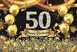 OERJU 2.1 x 1.5 m großer Hintergrund für 50. Geburtstag mit goldenen Luftballons, Bänder, Glitzer, Gold-Punkte, funkelnde Diamant-Fotografie, Dekorationen zum 50. Geburtstag, Foto-R