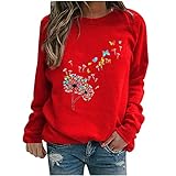 TTivxe Damen Löwenzahn Frauen Langarmshirt Oberteil Frauen, Frauen Teenager Pullover Longsleeve Sportbekleidung Blusen Sweatshirt（rot，XXL）