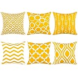 Topfinel 6er Set Kissenbezüge 40x40 cm Qualitäts Kissenhüllen in Segeltuch mit Geometrischen Mustern für Sofa Auto Terrasse Zierkissenbezüge Pfeil Dunkelgelb und Weiß