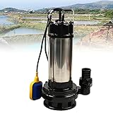 Schmutzwasserpumpe, 1500W Tauchpumpe Edelstahl Fäkalienpumpe 2 PS 220V mit Schwimmerschalter Gartenpumpe für Industrietauglich und Heimgeb