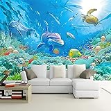 LEGVSHSR Benutzerdefinierte Foto Unterwasserwelt 3D Delphin Schildkröte Fisch Korallen Familie Wandbild Wohnzimmer TV Hintergrund Tapete für Schlafzimmer Wände 3D -140x100