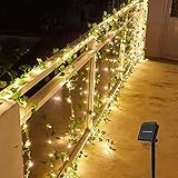 Solar Lichterkette Aussen, Led Lichterkette Efeu,Künstliche Pflanzen Deko für Hochzeit Party Garten Wohnung Balkon (Ahornblatt, 5m)