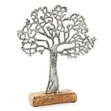 Logbuch-Verlag Lebensbaum Figur aus Metall & Holz 27 cm Silber - Baum Skulptur zum Hinstellen - Deko Geschenk