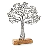 Logbuch-Verlag Lebensbaum Figur aus Metall & Holz 27 cm Silber - Baum Skulptur zum Hinstellen - Deko Geschenk