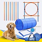 Agility-Trainings-Ausrüstungs-Set für Hunde mit Hinderniskurs, Trainingsset mit Agility-Ruten, Jump&Hoops, Agility-Tunnel, Frisbee-Trainingspfeife, Tragetasche) (grün)