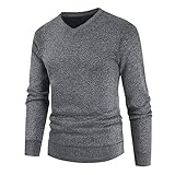 Pullover Herren Herbst/Winter V-Ausschnitt Plus Samtpullover Sweatshirt Strickwaren einfarbig gemischt lässiges Bodenhemd Slim Fit Basic Männer Sweatshirt Warm halten Pulli Sweater T-Shirt Lang