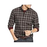 Arrow Men's Long Sleeve Plaid Flannel Shirt, Dark Black, 2X-Larg