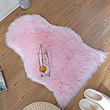 ZCZUOX Faux Lammfell Schaffell Teppich 60 x 90 cm Rosa Rutschfester Faux Lammfell-Teppich Kunstfell Schaffell für Stuhl Sofa Wohnzimmer S