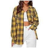 Damen Button Down Hemdbluse Plaid Shirt Top Langarmshirt Modisches Kariertes Hemd Einreihige Strickjacke Bürobluse Klassische Bluse Outdoor Jacke H