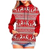 Overdose Damen Tops Hemd mit Kapuze Xmas Kapuzenpullover T-Shirts Hoodie Oberteile Freizeit Elchdruck Herbst Tunika Sweatshirts mit Taschens Merry Christmas LangarmshirtTunnelzug B