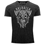 Neverless® Herren Vintage Shirt Valhalla Wikinger Helm Viking Odin Krieger Printshirt T-Shirt Aufdruck Used Look Slim Fit schwarz XXL