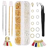 736 Stücke Schmuck Herstellung Set, Schmuck Bastel Zubehör, Schmuck Reperatur Werkzeuge mit 2 Farben Biegerringe, Verschlüsse, Pinzette und Andere Werkzeuge für Schmuck DIY Anfänger, Halskette M