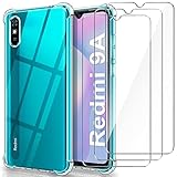 YNMEacc Klar Hülle für Xiaomi Redmi 9A /Redmi 9AT mit 3 Stück Panzerglas Schutzfolie, Xiaomi Redmi 9AT Handyhülle Transparent TPU Silikon Stoßfest Kratzfest Schutzhülle Case für Xiaomi Redmi 9