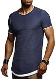 Leif Nelson Herren Sommer T-Shirt Rundhals-Ausschnitt Slim Fit Baumwolle-Anteil Moderner Männer T-Shirt Crew Neck Hoodie-Sweatshirt Kurzarm lang LN8223 Dunkel Blau M