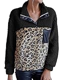 WBYFDC Jacke Damen Plüsch Leopardenmuster Colorblocking Casual Pullover Pu-nähte Top Coat Warme Weiche Lose Weibliche Oberbekleidung Damen M