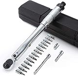 V VONTOX Drehmomentschlüssel 1/4 Zoll Antrieb, 5-25 Nm, Drehmomentschlüssel Set mit 17 Zubehör, Fahrrad Reparatur T