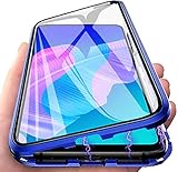 YMCASE Hülle Magnetic Adsorption Handyhülle für Oppo A53 / Oppo A53s, Einteiliges 360 Grad Komplettschutz Metall Bumper, Gehärtetes Glas Schutzhülle Panzerglas Folie Durchsichtige Case Cover, B