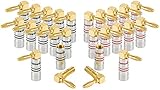 Poppstar 24x High End Bananenstecker gewinkelt, Bananas für Lautsprecherkabel (bis 6 mm²), Lautsprecher, AV Receiver, 24k vergoldete Kontakte (12x schwarz, 12x rot)