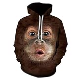 JUWOJIA Unisex 3D Gedruckter Hoodie - Braune Affenmode Klassische Herbst Winter Langarm 3D-Gedruckte Hoodie Sweatshirt Männlich Weiblich Hoodies Casual Loose Outdoor, 3XL