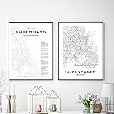 Kopenhagen Stadtplan Poster Moderne Leinwand Malerei Nordic Prints Wandkunst Bilder Für Dänische Wohnzimmer Dekoration 50*70cm G