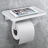 Yiomxhi Toilettenpapierhalter ohne Bohren mit Ablage, klopapierhalter ohne Bohren Space Aluminium Selbstklebend oder Wandmontage für Badezimmer, Küche, rostfreier klorollenhalter (Weiß)