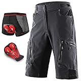 Pateacd Baggy Fahrradhose Herren Kurz Gepolstert Radlerhose Herren mit Sitzpolster MTB Downhill Hose Mountainbike Radhose Herren, 3D Gel Fahrradunterhose Männer,Grau,L