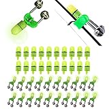 GRANDBUY Angelglocken-Clips mit LED-Licht, Nachtseeangelrute, LED-Lichtclip mit Doppelglocken, Ring, Angler, Bissanzeiger auf Angelrute (20 Stück Angelglocken und 20 Stück Ersatzbirnen)