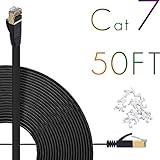 hanyun CAT7 doppelt geschirmt (SSTP) 10 Gigabit 600 MHz Ethernet LAN Netzwerk Flachkabel High Speed Patch Kordel – mit Kupfer versilbert & geschirmte RJ45 Stecker, schwarz, 16 ft / 5 M