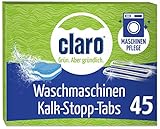 claro Kalk-Stopp Tabs 45 Stück - Kalkentferner für die Waschmaschine, Umweltfreundlicher Phosphatfreier Kalkentferner, 45 Tab