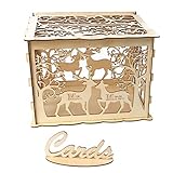 Amosfun Vintage Hochzeitskartenbox aus Holz, rustikal, hohl, Hochzeitsbox mit Schlossschlüssel und Gummiringen für Hochzeit, Brautdusche, Party-Dekorationen (1 Schlüssel, 12 Gummiringe, große Größe)