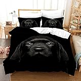 Schwarzer Labrador Bettwäsche 135x200 Kinder Warme Winter Bettwäsche-Set Microfaser Bettwaren ReißVerschluss für Teenager Jungen Mädchen Süß Tier Hund Flauschige Bettbezug Mit 2 Kissenbezug 80*80