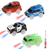 RosewineC Spielzeugauto Set ab 3 Jahren 4er Pack Set Auto Track Cars Spielzeug für Kinder Leuchten Spielzeugautos 5 LED-Blinklichtern Rennauto Leuchtender Elektrischer Eisenbahnwag